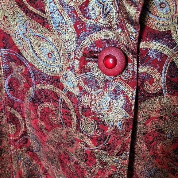 Juliana Collezione Metallic Paisley Leather Blazer Jacket Size 10 Holiday Party - Picture 3 of 8